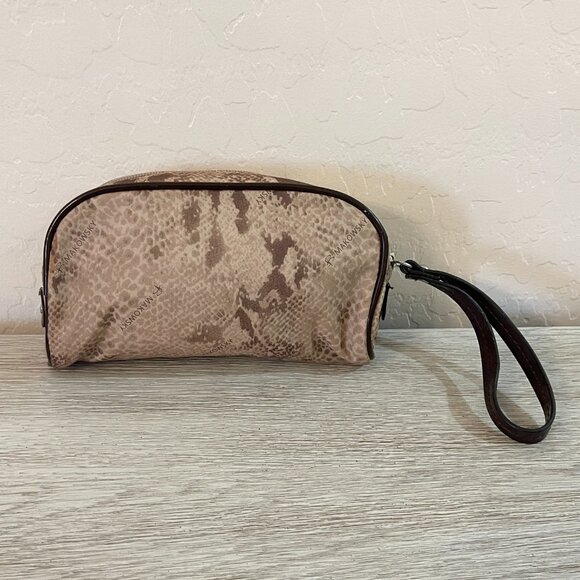 B Makowsky Brown Reptile Snake Print Pouch Wristlet with Strap - Picture 3 of 10